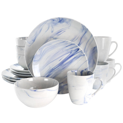 Elama Fine Marble 16 Piece Stoneware Dinnerware Set in Blue and White - Daily Products Club