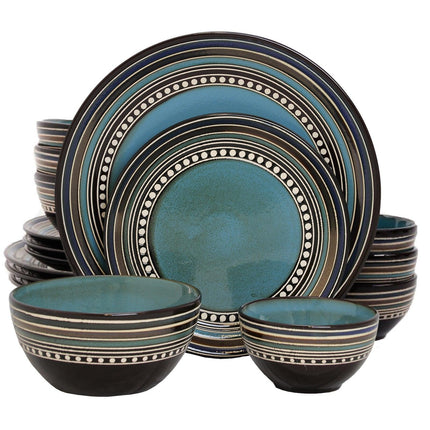 Gibson Elite Caf Versailles 16 Piece Double Bowl Dinnerware Set - Blue - Daily Products Club