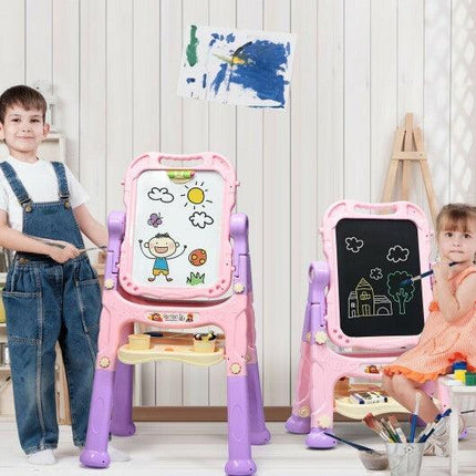 Height Adjustable Kids Art Easel Magnetic Double Sided Board-Pink - Color: Pink - Daily Products Club